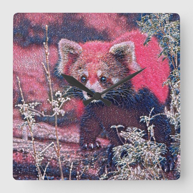 Relógio Quadrado GlitzyAnimal_RedPanda_005 (Frente)