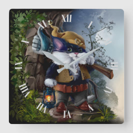 Relógio Quadrado Gnome cat com martelo e lâmpada vai funcionar