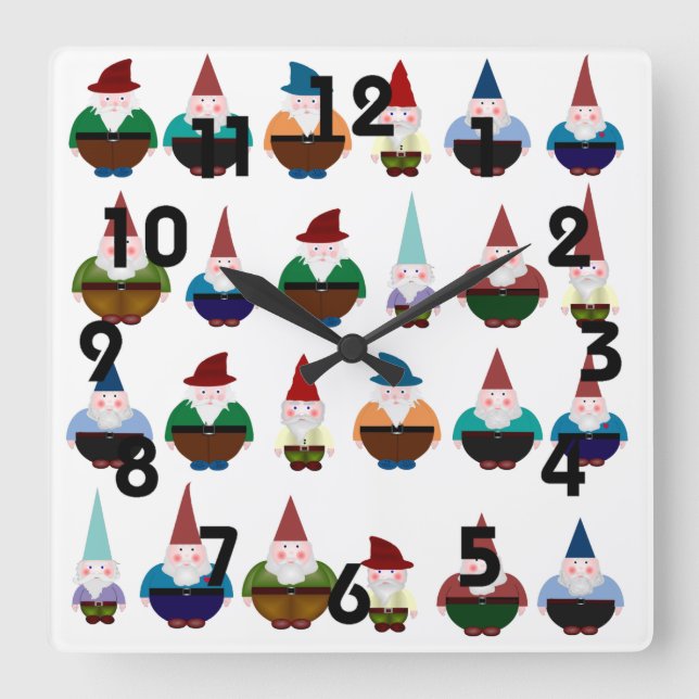 Relógio Quadrado Gnomos Wall Clock (Frente)