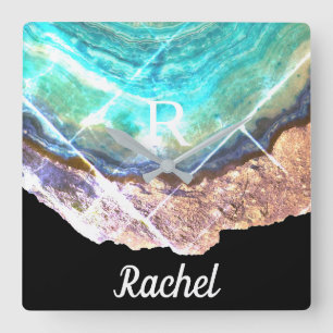 Relógio Quadrado Gode Agate Monograma Nome Modelo Verde Espumante