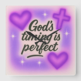 Relógio Quadrado god's timing is perfect airbrush retro 90s purple 
