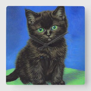 Relógio Quadrado Gogh Style Black Kitten
