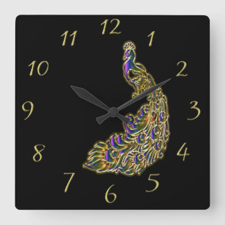 Relógio Quadrado Gold and purple peacock glimmering brightly