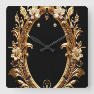Relógio Quadrado Golden Floral Ornate Frame Wall Clock