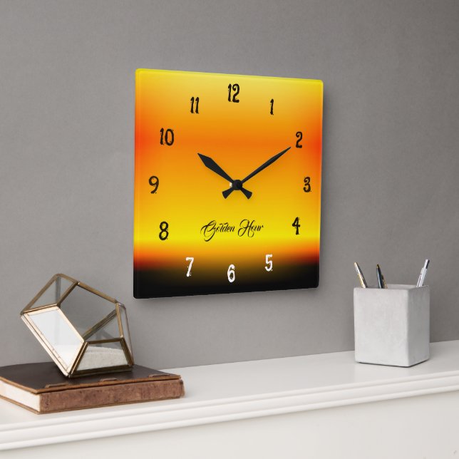 Relógio Quadrado Golden Hour Sunset Gradient Wall Clock (Escritório)