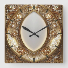 Relógio Quadrado Golden Ornate Frame Wall Clock
