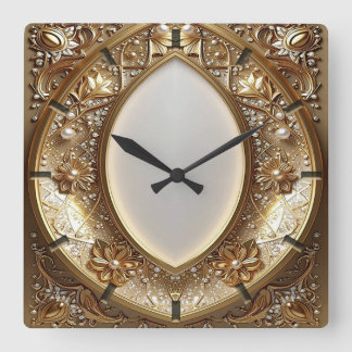 Relógio Quadrado Golden Ornate Frame Wall Clock