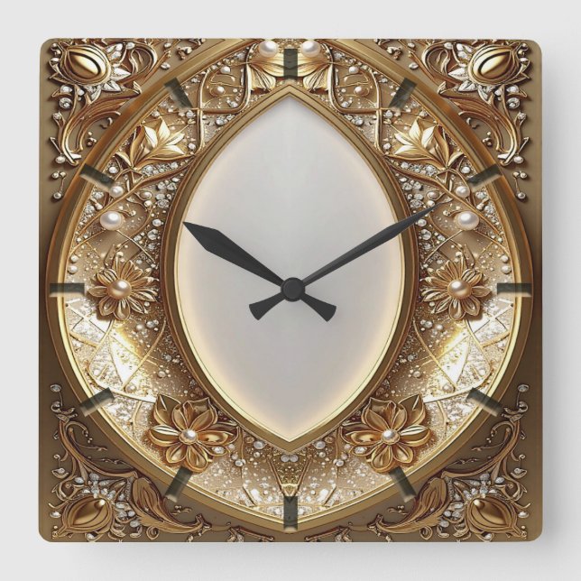 Relógio Quadrado Golden Ornate Frame Wall Clock (Frente)