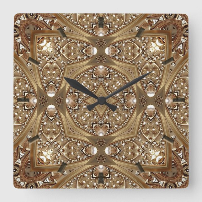 Relógio Quadrado Golden Ornate Frame Wall Clock (Frente)