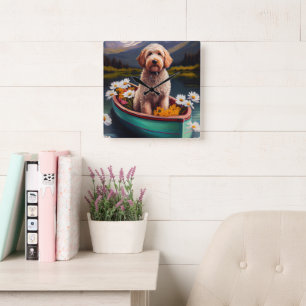 Relógio Quadrado Goldendoodle em uma Paddle: Uma Aventura Cênica