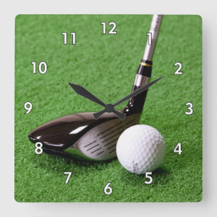 Relógio Quadrado Golf Club e Golf Ball no Verde