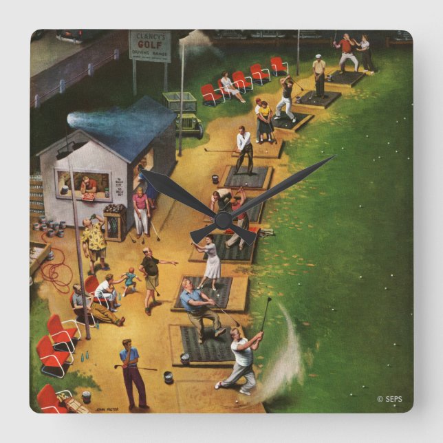 Relógio Quadrado Golf Drivers Range de John Falter (Frente)