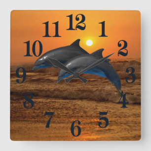 Relógio Quadrado Golfinho de Bottlenose no por do sol