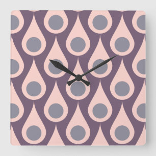Relógio Quadrado Gotas Retro Roxas E Rosa