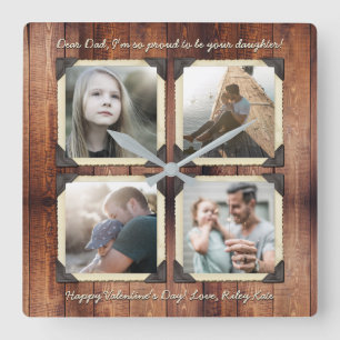 Relógio Quadrado Grade Personalizada de Fotos do Instagram do Pai