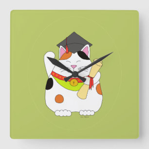 Relógio Quadrado Graduação Maneki Neko