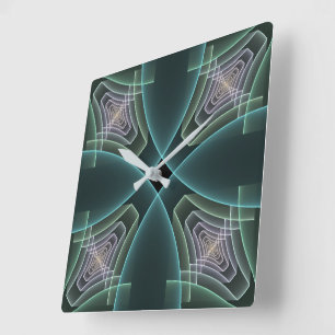 Relógio Quadrado Gráfico de Arte Geométrica Teal Moderna