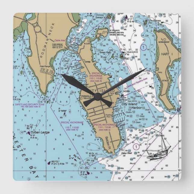 Relógio Quadrado Gráfico de NY Bronx da Ilha da Cidade (Frente)