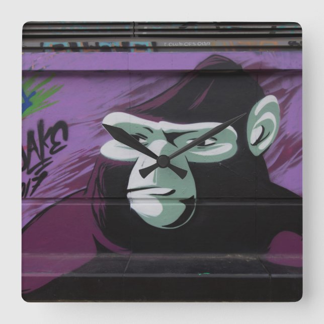 Relógio Quadrado Grafite de Macaco (Frente)