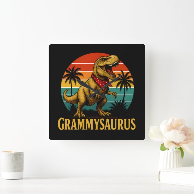 Relógio Quadrado Grammysaurus T Rex Dinosaur Dia de as mães (Lar)
