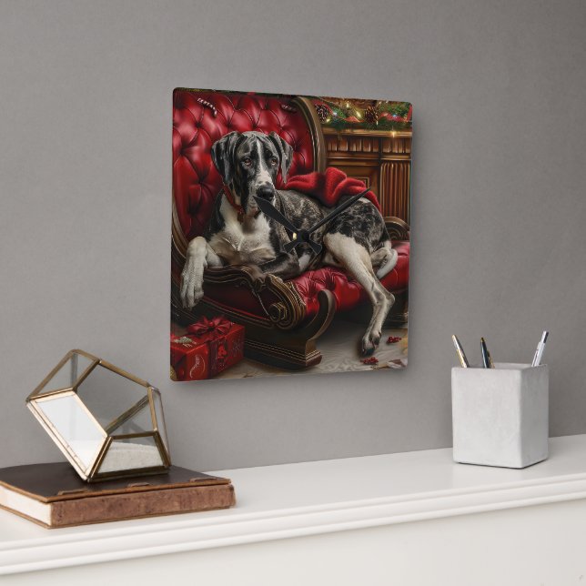 Relógio Quadrado Grande Dane Cachorro Festivo (Escritório)