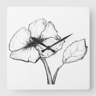 Relógio Quadrado Grande Flor de Haste Longa Cortada e Desenhada