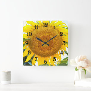 Relógio Quadrado Grande Girassol Floral Amarelo