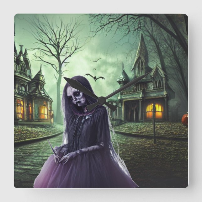 Relógio Quadrado Grande Horror de Olhos Crepúsculos Boo Ghost (Frente)