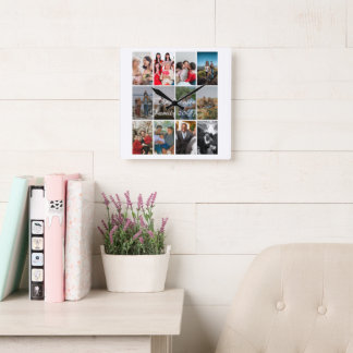 Relógio Quadrado Grandparents 12 Photo Memory Collage Template