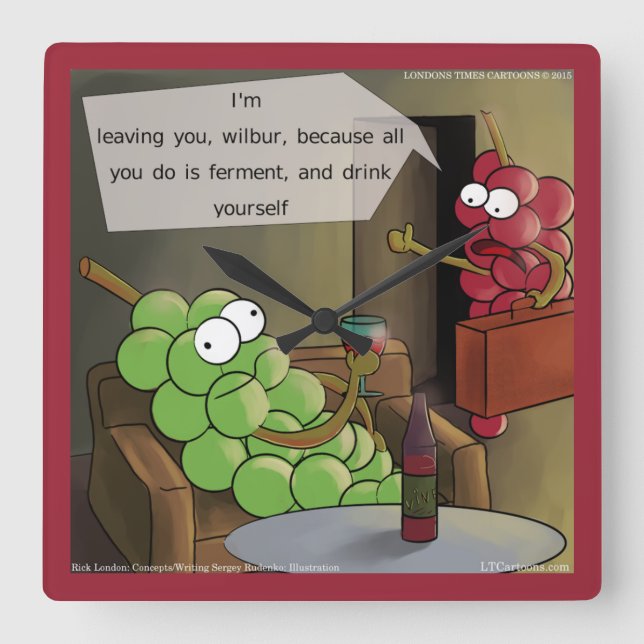 Relógio Quadrado Grape Divorce Muro Engraçado (Frente)