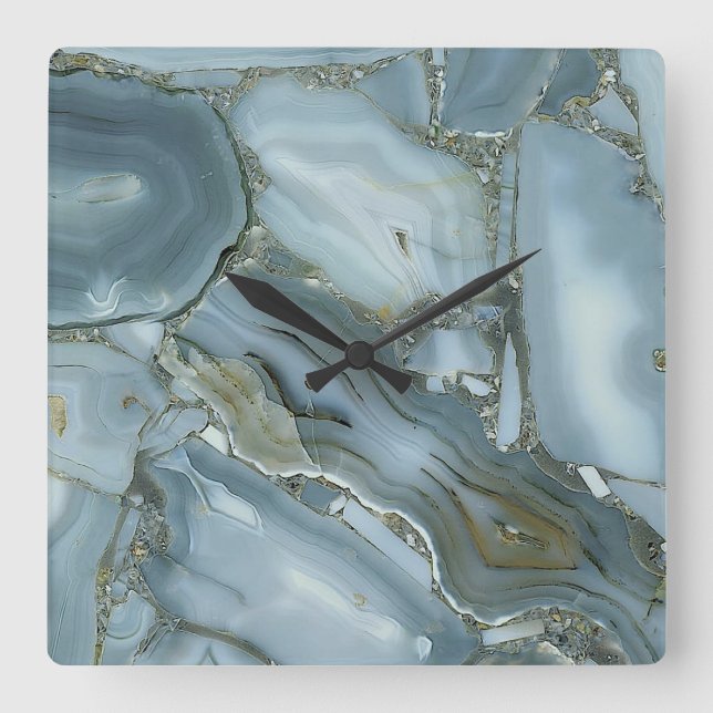 Relógio Quadrado Gray/ Blue/ Gold agate printed acrylic wall clock (Frente)