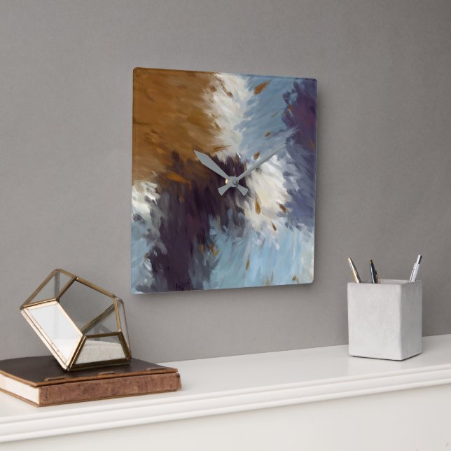 Relógio Quadrado Gray Taupe White Abstract Wall Clock (Escritório)