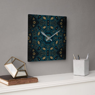 Relógio Quadrado Green Dourado Boho Rosette Mandala