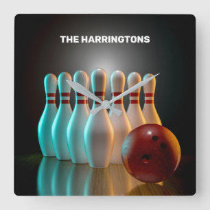 Relógio Quadrado Greve de Boliche de Texto Personalizado