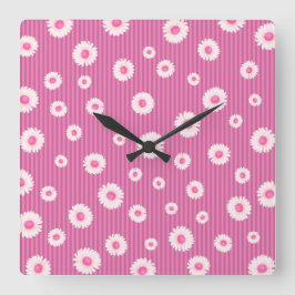 Relógio Quadrado Greve de margarida rosa