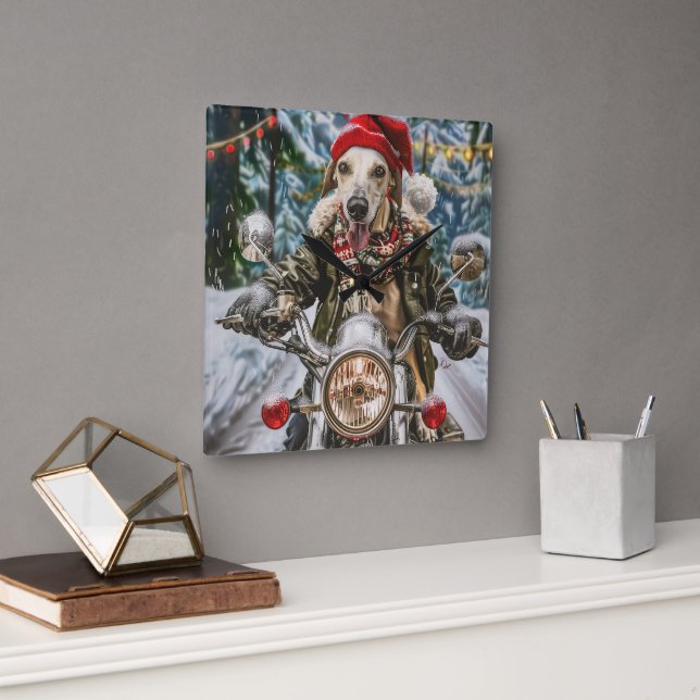 Relógio Quadrado Greyhound Dog Andando na motocicleta (Escritório)