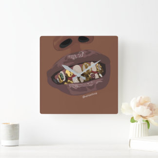 Relógio Quadrado Grillz Aestética, Grills Douradas (Grillz)