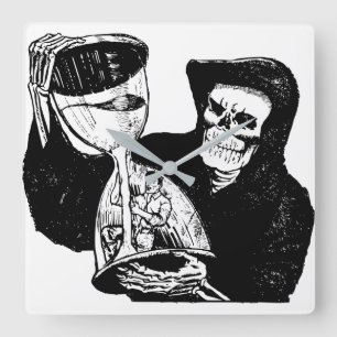Relógio Quadrado Grim Reaper Hourglass Vintage Creepy