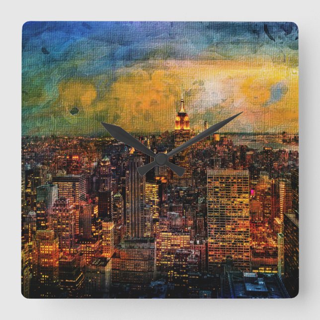 Relógio Quadrado Grunação de Cor NYC (Frente)