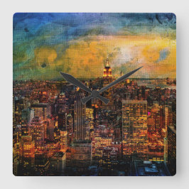 Relógio Quadrado Grunação de Cor NYC