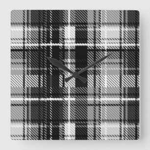Relógio Quadrado Grunde Black Flannel Xadrez branca Tartan Design
