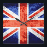 Relógio Quadrado Grunge Reino Unido Flag 6<br><div class="desc">Grunge United Kingdom Flag. Design está disponível em outros produtos.</div>