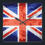 Relógio Quadrado Grunge Reino Unido Flag 6<br><div class="desc">Grunge United Kingdom Flag. Design está disponível em outros produtos.</div>