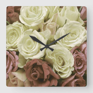 Relógio Quadrado Grunge vintage retro rosas flores florais