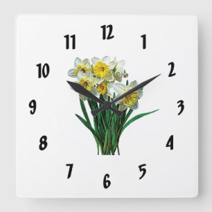 Relógio Quadrado Grupo de Daffodils Brancos