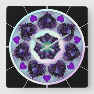 Relógio Quadrado Guarda-chuva e corações roxos .7