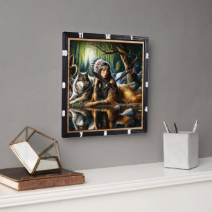 Relógio Quadrado Guardião do Lobo da Terra Nativo