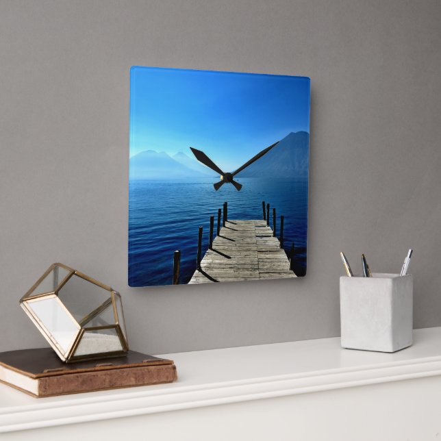 Relógio Quadrado Guatemala - Lago Atitlan Sunrise (Escritório)