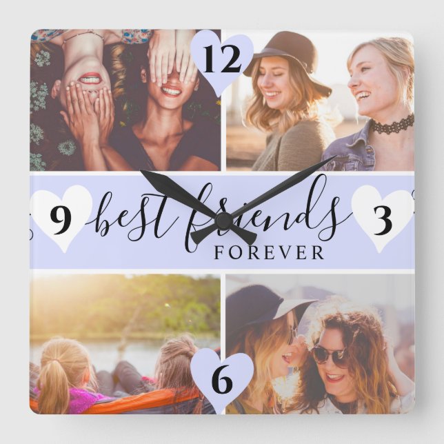 Relógio Quadrado guião roxo de melhores amigos nome de imagem 4 col (Frente)