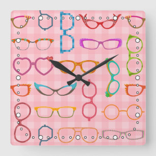 Relógio Quadrado Guingão cor-de-rosa dos Eyeglasses modernos retro